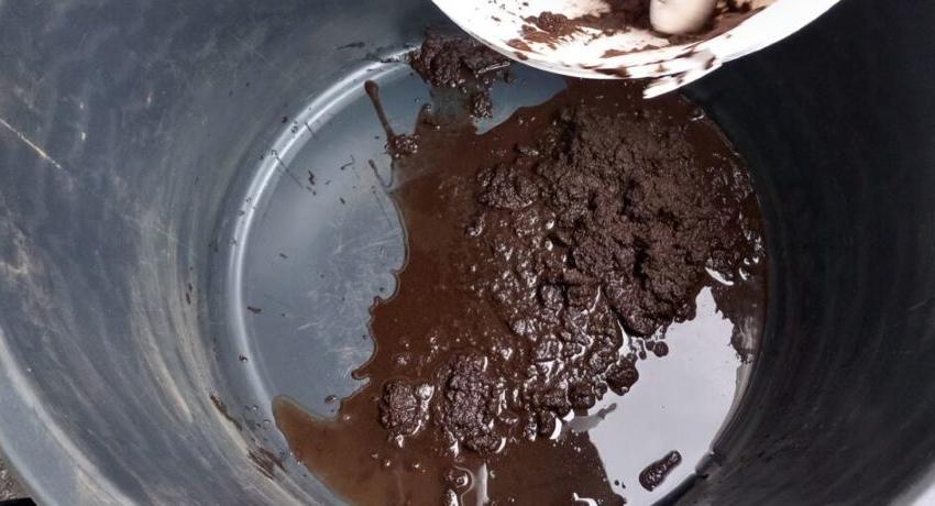 Fish sludge in mixing bowl 
